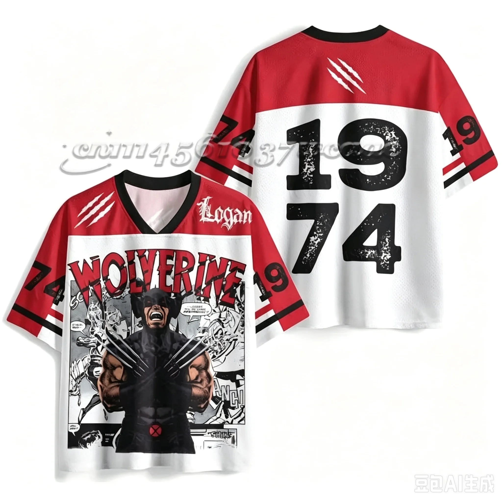 New  Superhero Wolverine Mesh Jersey Retro Comic Print Loose Short Sleeve Dad-son Streetwear  T‑Shirt Fan Apparel FamilyMatching
