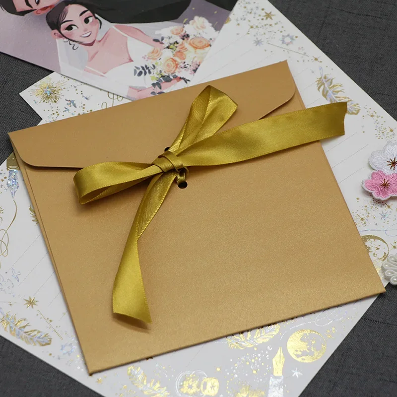 30pcs/lot Ribbon Envelope High-grade Pearl Paper Postcards 15x15cm Envelopes for Wedding Invitations Stationery Gift Packaging