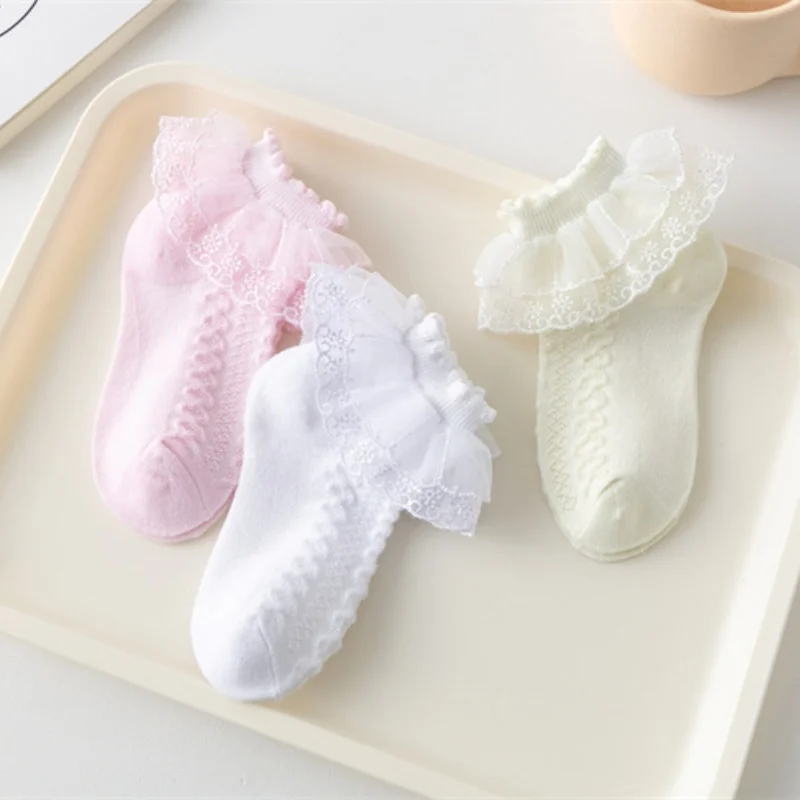 3Pairs/lot 1-15Year Kids Girls Socks For Baby Spring Summer Lace Ruffle Toddler Princess Socks Children's Short Baby Girls Sock