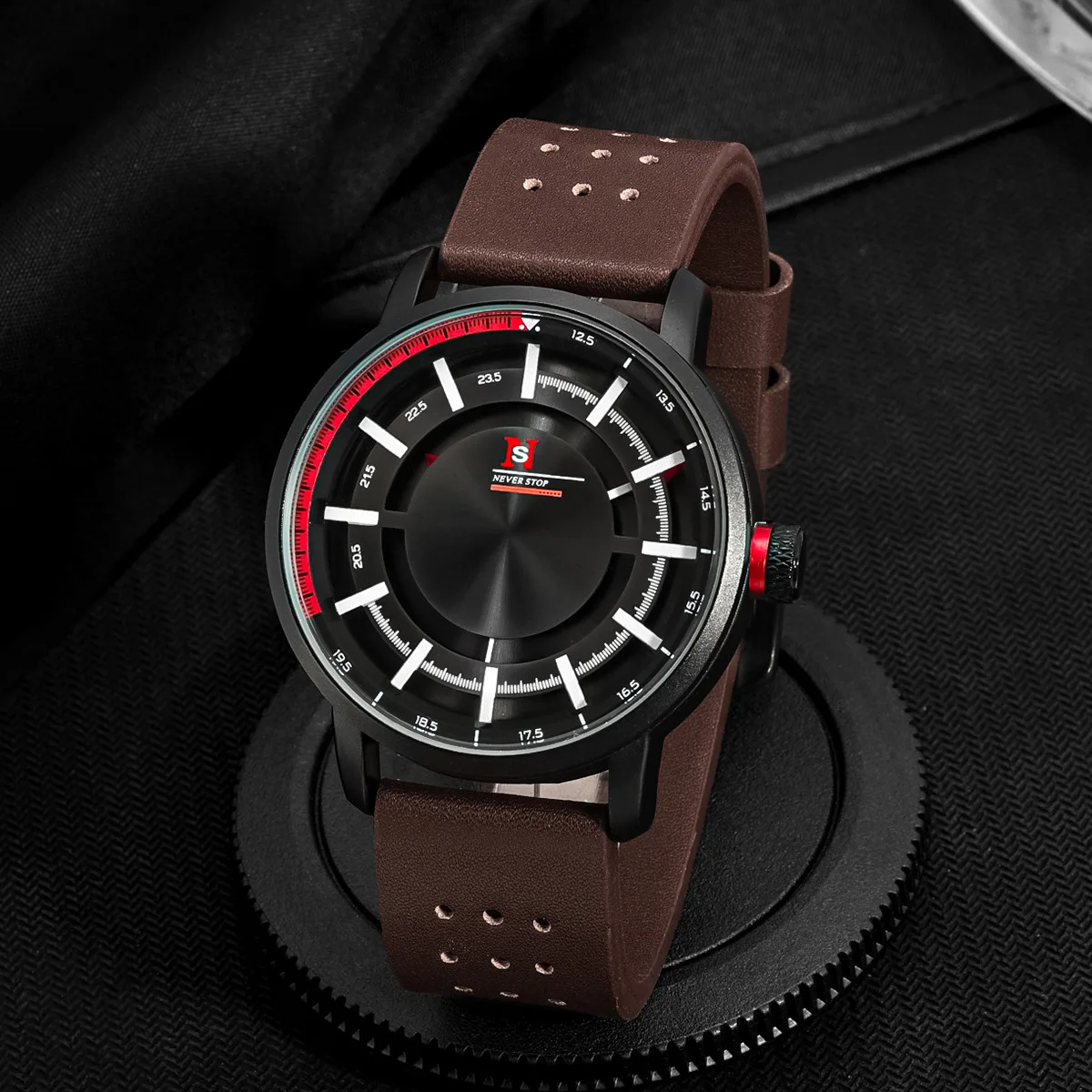 ساعة كوارتز جلدية للرجال الأكثر مبيعًا، علامات ساعة هندسية بسيطة مع طراز عصري