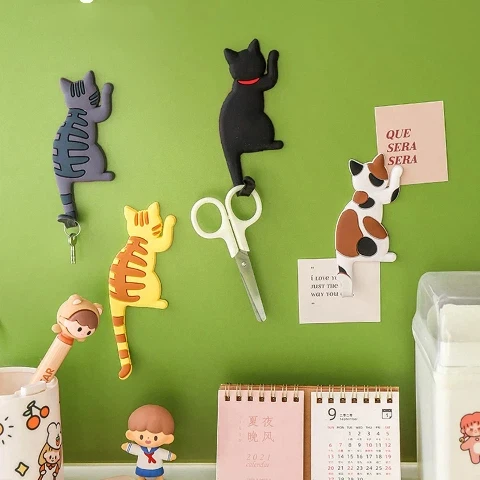 Crochets magnétiques puissants, style japonais, motif queue de chat de dessin animé, pour réfrigérateur et décorations de meubles