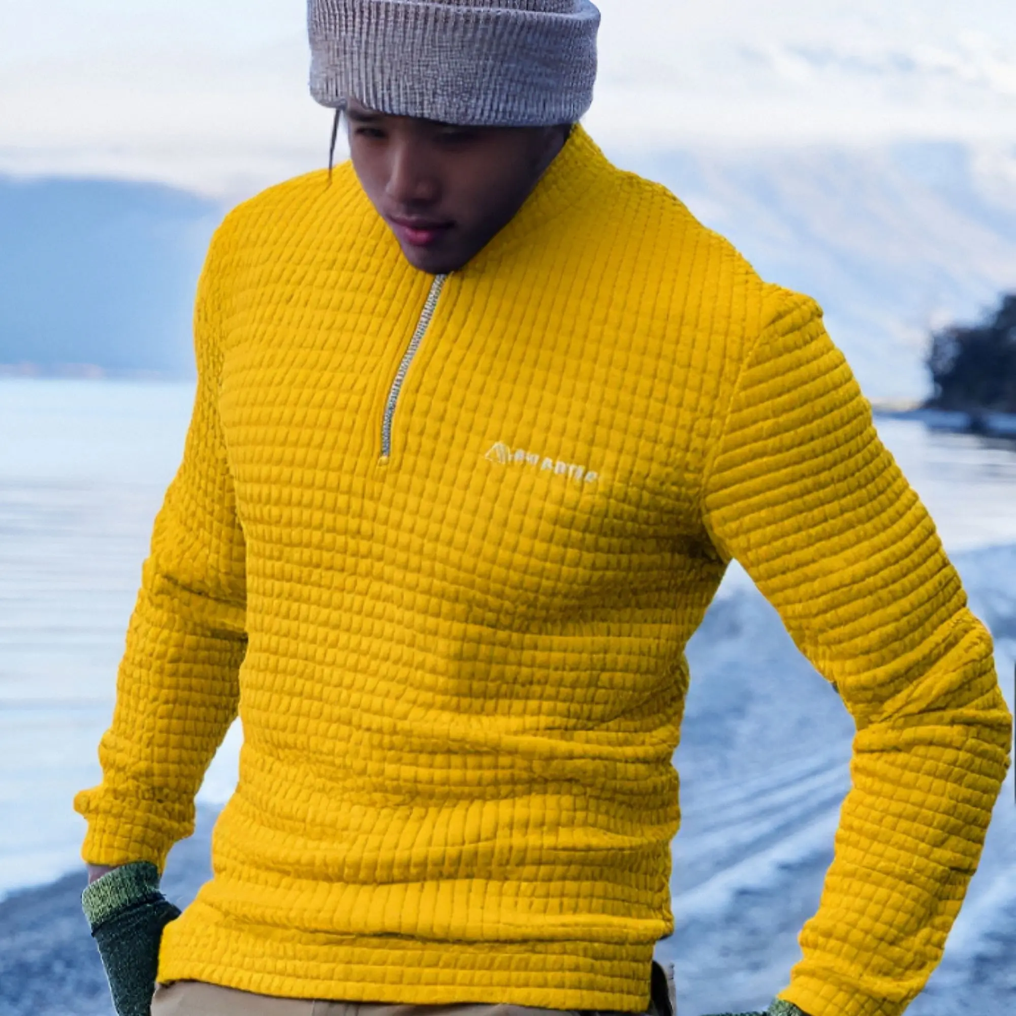 

Осенне-зимняя спортивная толстовка с высоким воротником и половиной молнии, мужская свободная эластичная футболка для фитнеса, бега, с длинным рукавом