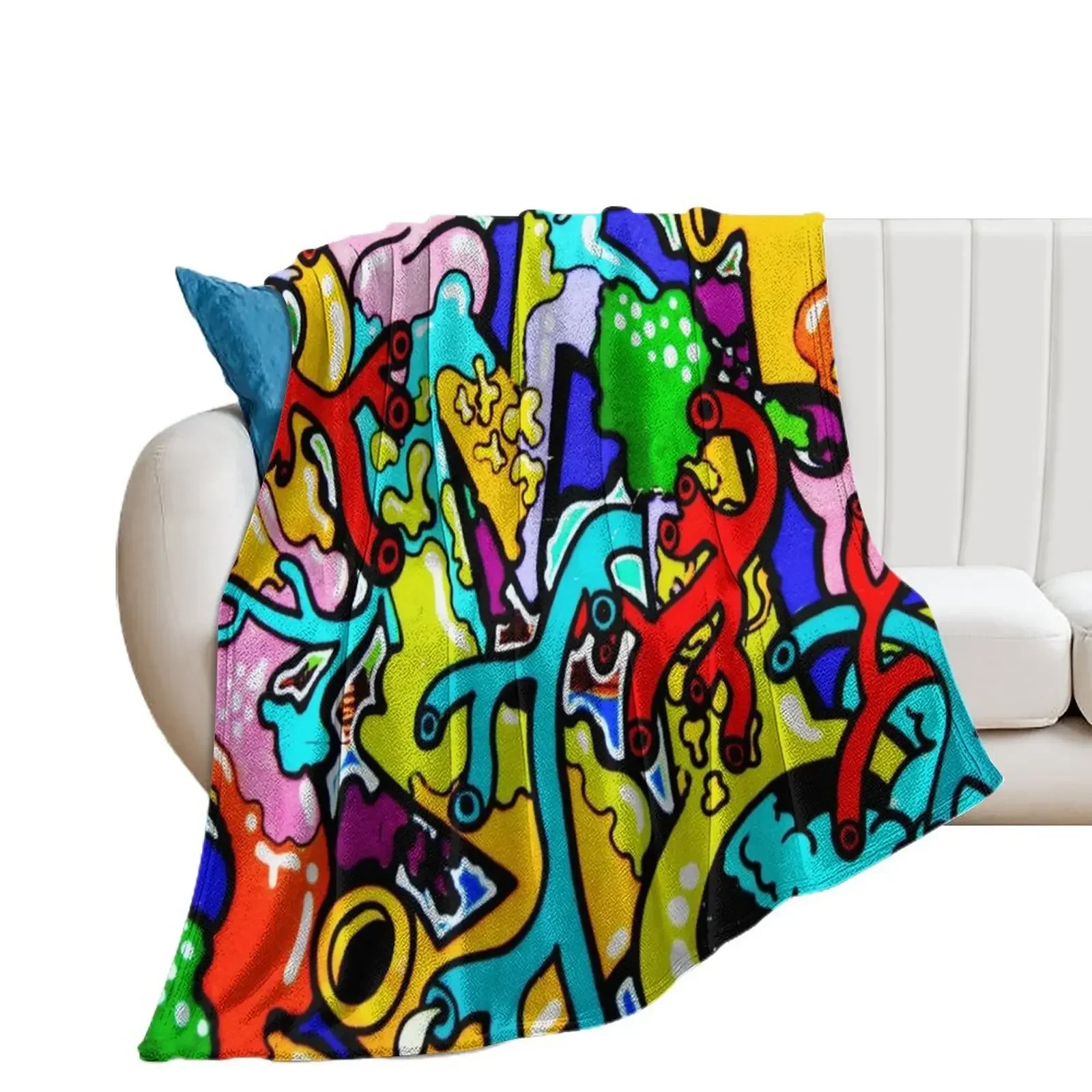 Graffiti abstract with colorful tubes and biology artery funny colorful theme HD Throw Blanket Bed Plaid Blankets