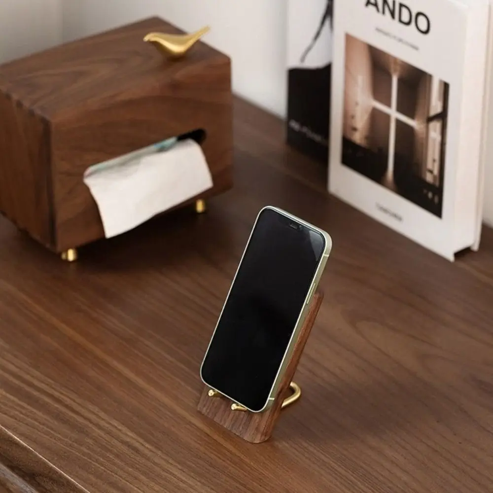 Wooden Lazy Phone Stand Vintage Black Walnut Desktop Phone Holder Universal Multifunction Small Tablet Holder