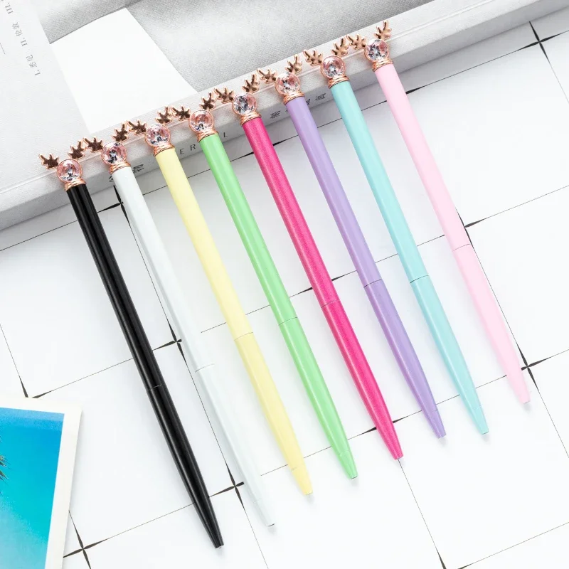 

20 шт., новая шариковая ручка с головой оленя, креативная мультяшная милая стильная ручка для девочек с лазерной многоцветной металлической хрустальной ручкой