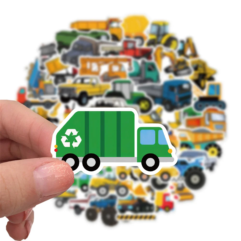 10/30/50PCS Cartoon Construction Car Cute Stickers Graffiti Toy Bags Laptop Ipad Cup Notebook Car Decorative Stickers Wholesale