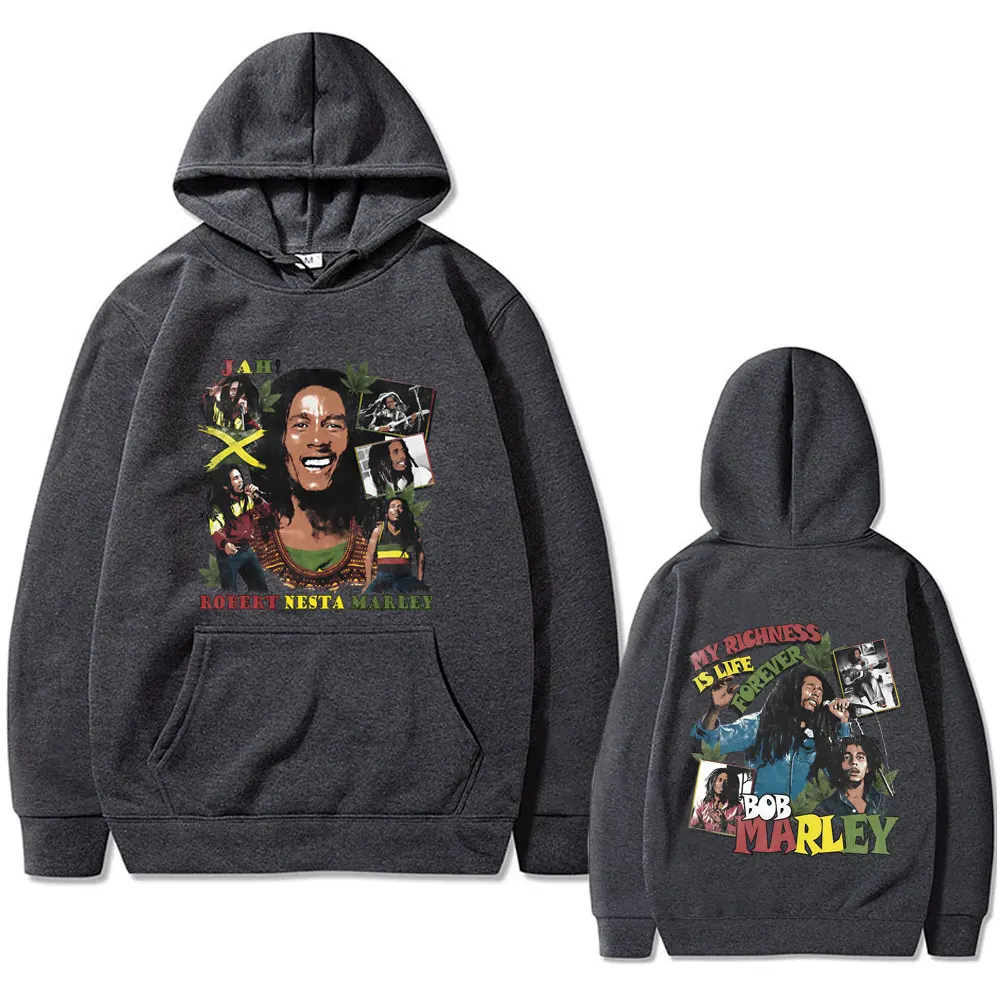 Bob Marley My Richness Is Life Forever Hoodie Men Women Casual Vintage Hooded Sweatshirt Unisex Reggae Music Pullover Hoodies