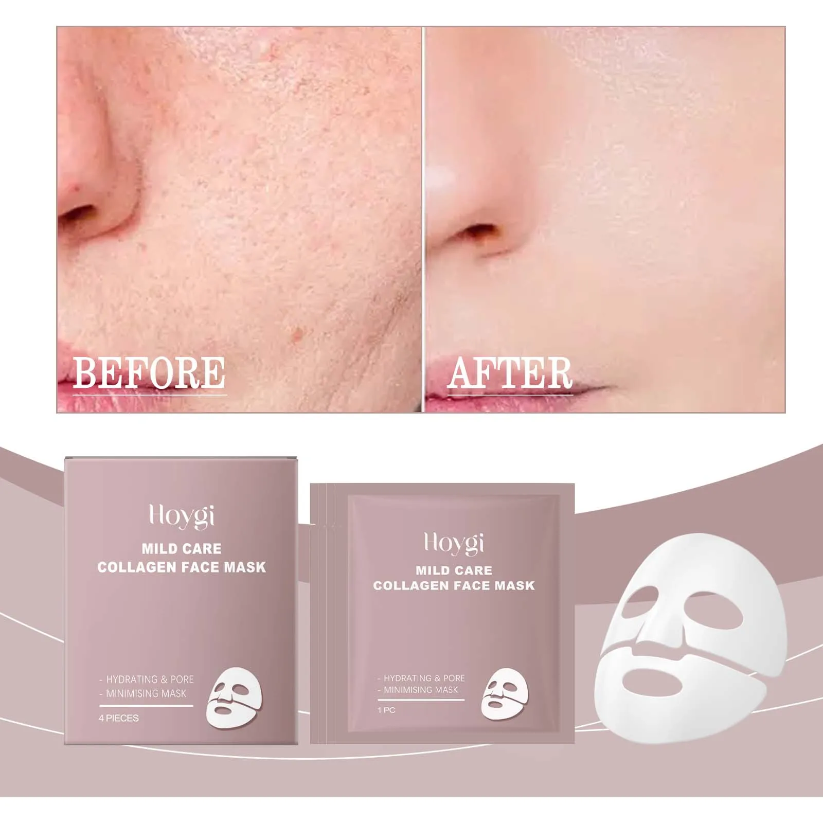 

Collagen Hydrating Sheet Mask - Deep Moisturize, Firms Skin, Minimizes Pores, Relieves Dryness, Boxed Facial Care for Women &Men