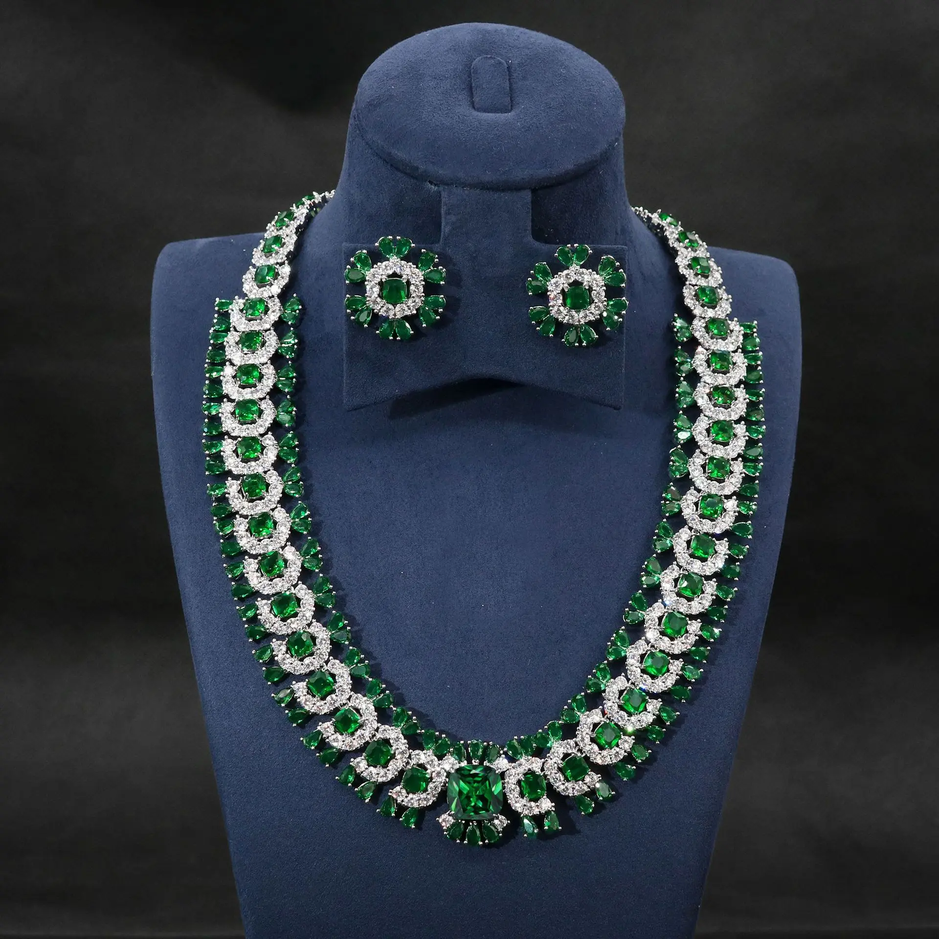 

DUBAI Vintage Jewelry Set for Women's Wedding Accessories zircon Necklace Earring bracelet green white red yellow blue