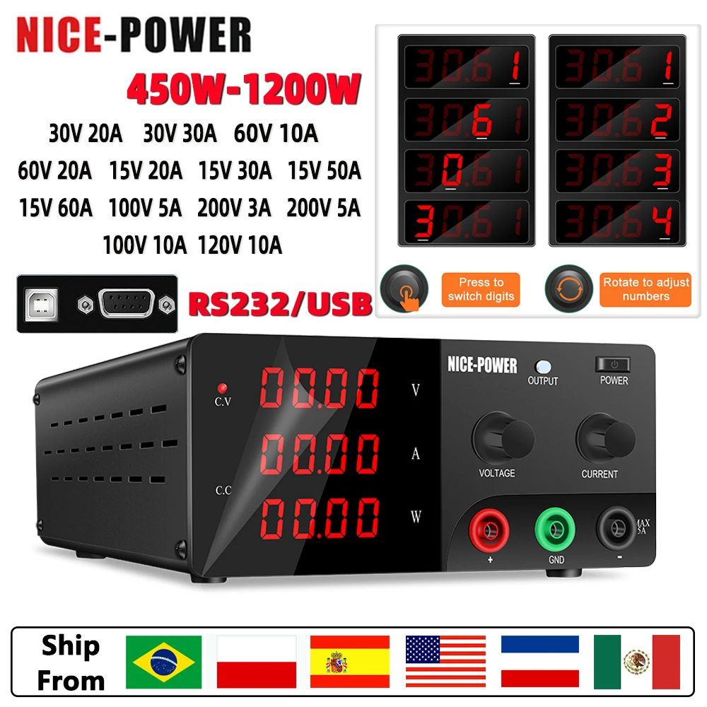 1200W 900W DC Switching Power Supply Lab Bench Source Adjustable 30V30A 120V10A 60V20A 200V5A Voltage Regulator Customized ﻿