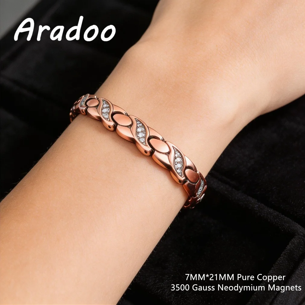ARADOO Ultra Strong Magnetarmband für Damen, reines Kupfer, Kristallschmuck, Geschenk, reines Kupfer