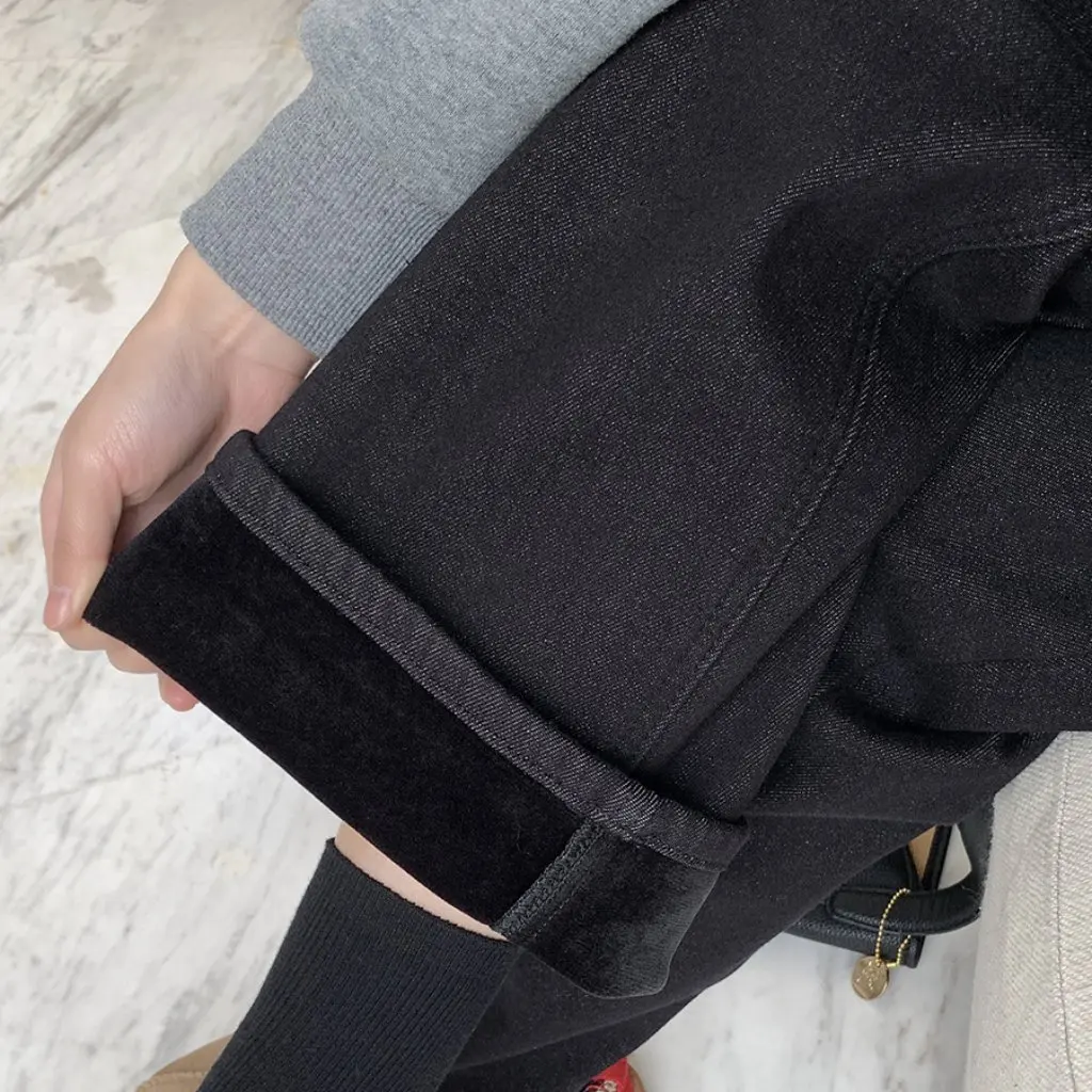 

Зимние джинсы на флисовой подкладке Savior, узкие прямые брюки с эластичной резинкой на талии, свободные широкие брюки, осень-зима, новинка F120708