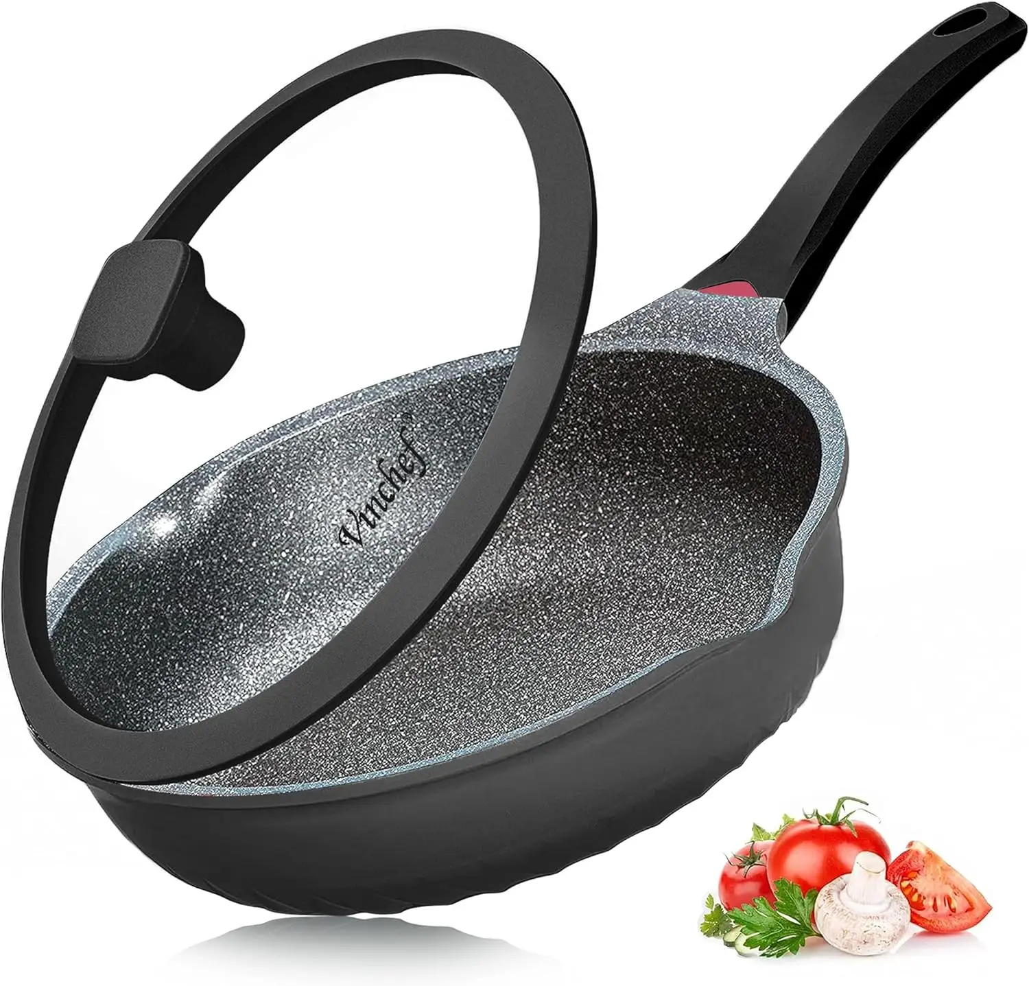 

Non-stick frying pan with lid, aluminum deep frying pan/wok, with lid and temperature indicator.