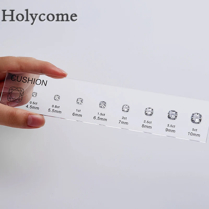 [Holycome] Customize Comparison Cushion Shape Chart Cubic Zirconia Diamond Carat Set Ring Size Reference for Jewelry Making DIY