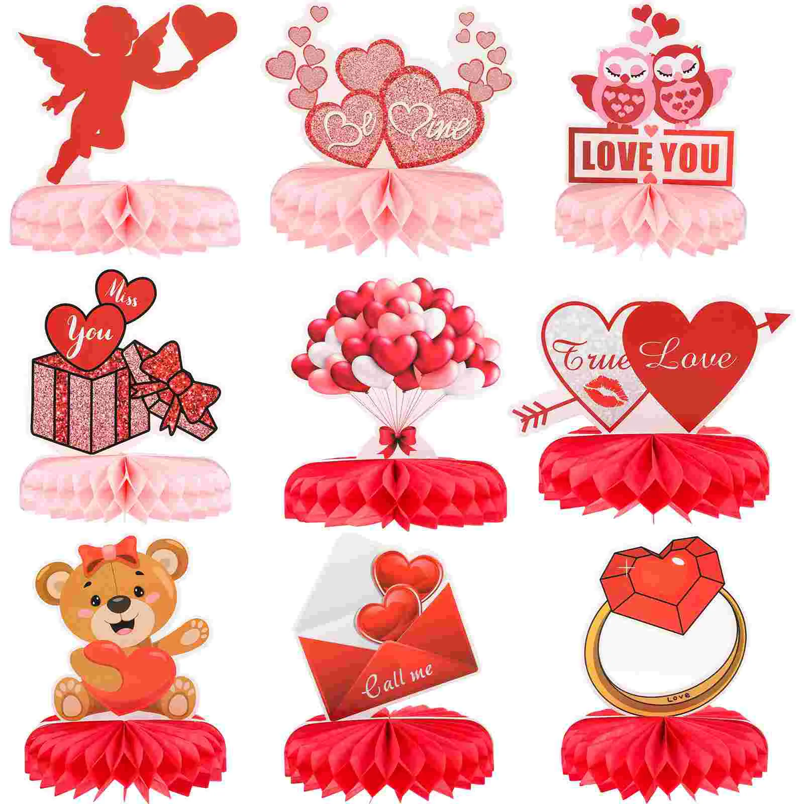 

9 Pcs Valentine's Day Decoration Party Layout Adornments Table Centerpieces Decorations Ornaments Honeycomb Paper Wedding Bride