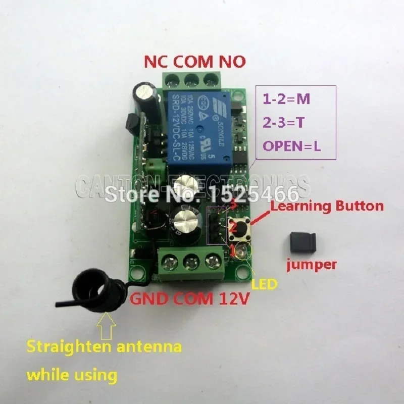 DC 12V 433M RF Wireless Receiver Lerncode Relais für EV1527 PT2262 ASK OOK Fernbedienung