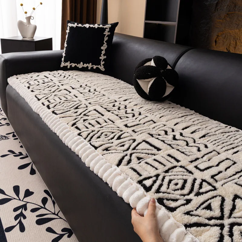 

Bohemian Style Plush Sofa Cover Cloth Fixed Anti Slip Sofa Bay Window Cushion Straight Row One-piece Autumn and Winter Seasons