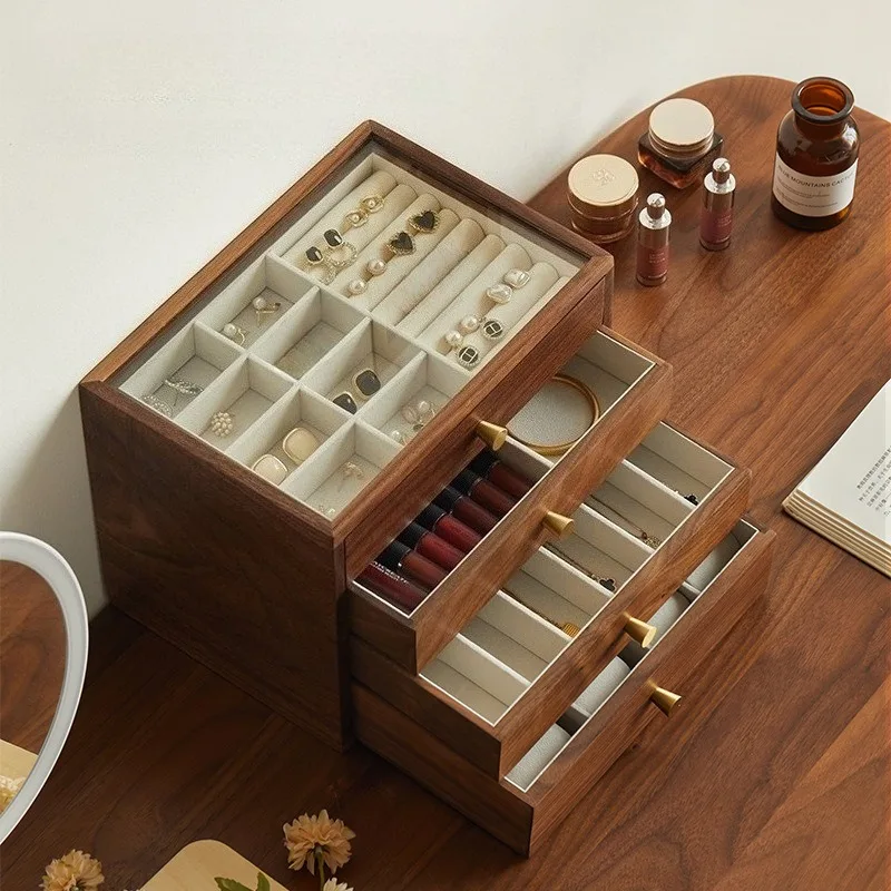 Solid Wood Multi-layer Jewelry Storage Box Drawer-style Dustproof Jewelry Box Multifunctional Luxury Ring Earrings Organizer