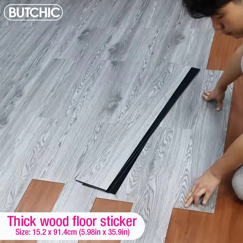 3D Self-Adhesive thick Wood Grain Floor sticker Wallpaper Modern Wall Sticker Waterproof Living Room Toilet Kitchen Home Decor