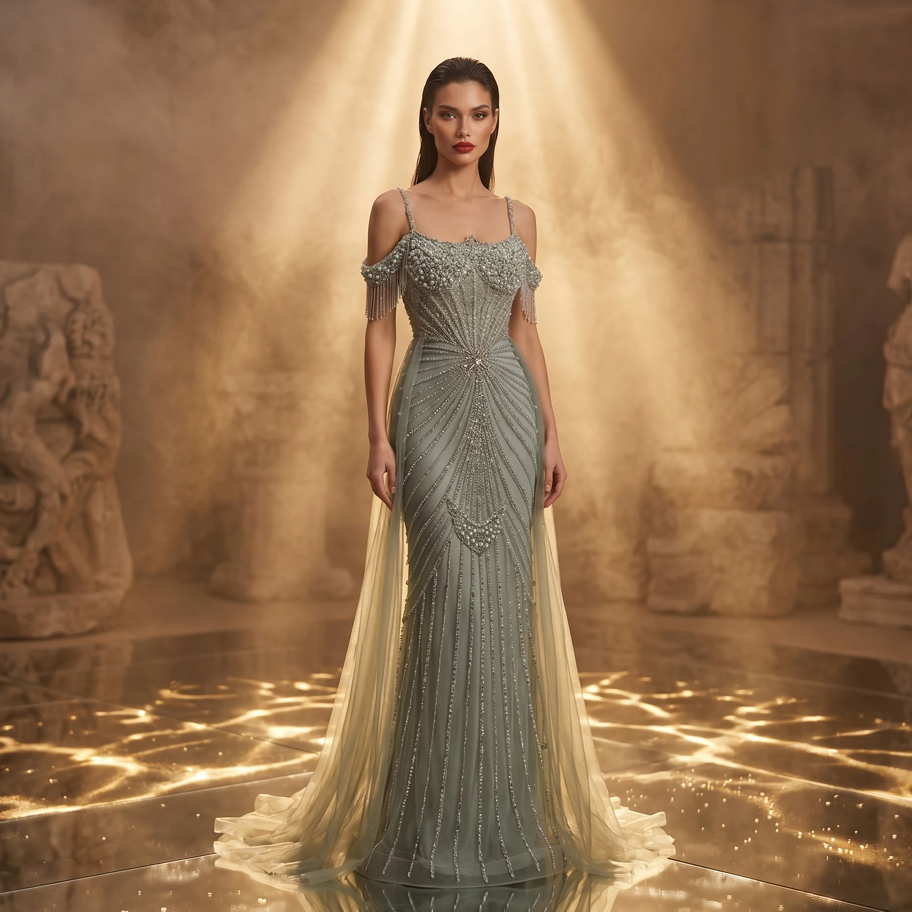 Sharon Said Mermaid Evening Dress Champagne Green Pink