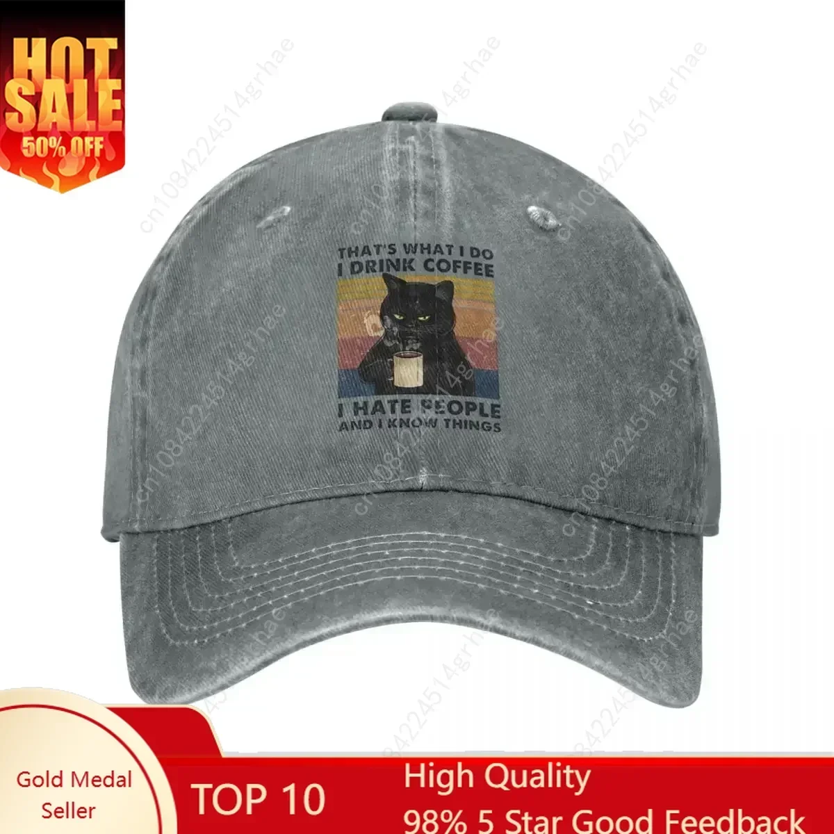 

Vintage Wash I Drink Coffee I Hate People And I Know Things Baseball Cap Men Women Hat Adjustable Cat Lover Casquette Gorras