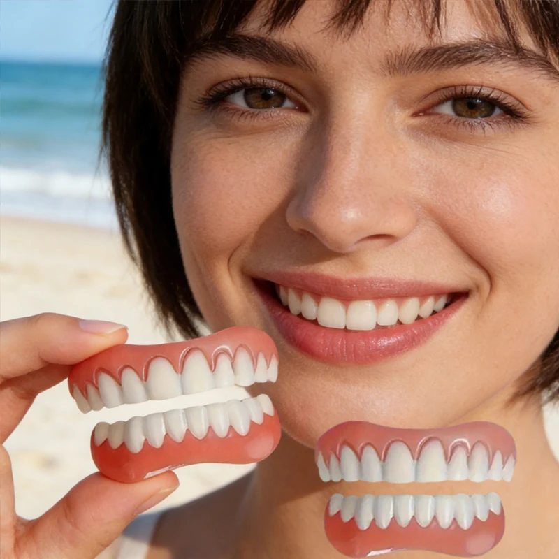 

4pcs Adult Temporary Silicone Fake Tooth, Whitening Dentures Paste Comfortable Smile Oral Care CK848