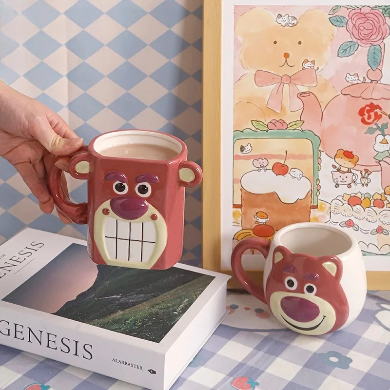 

Disney strawberry bear ceramic mug cute ceramic household milk coffee cup couple drinking water ceramic water cup