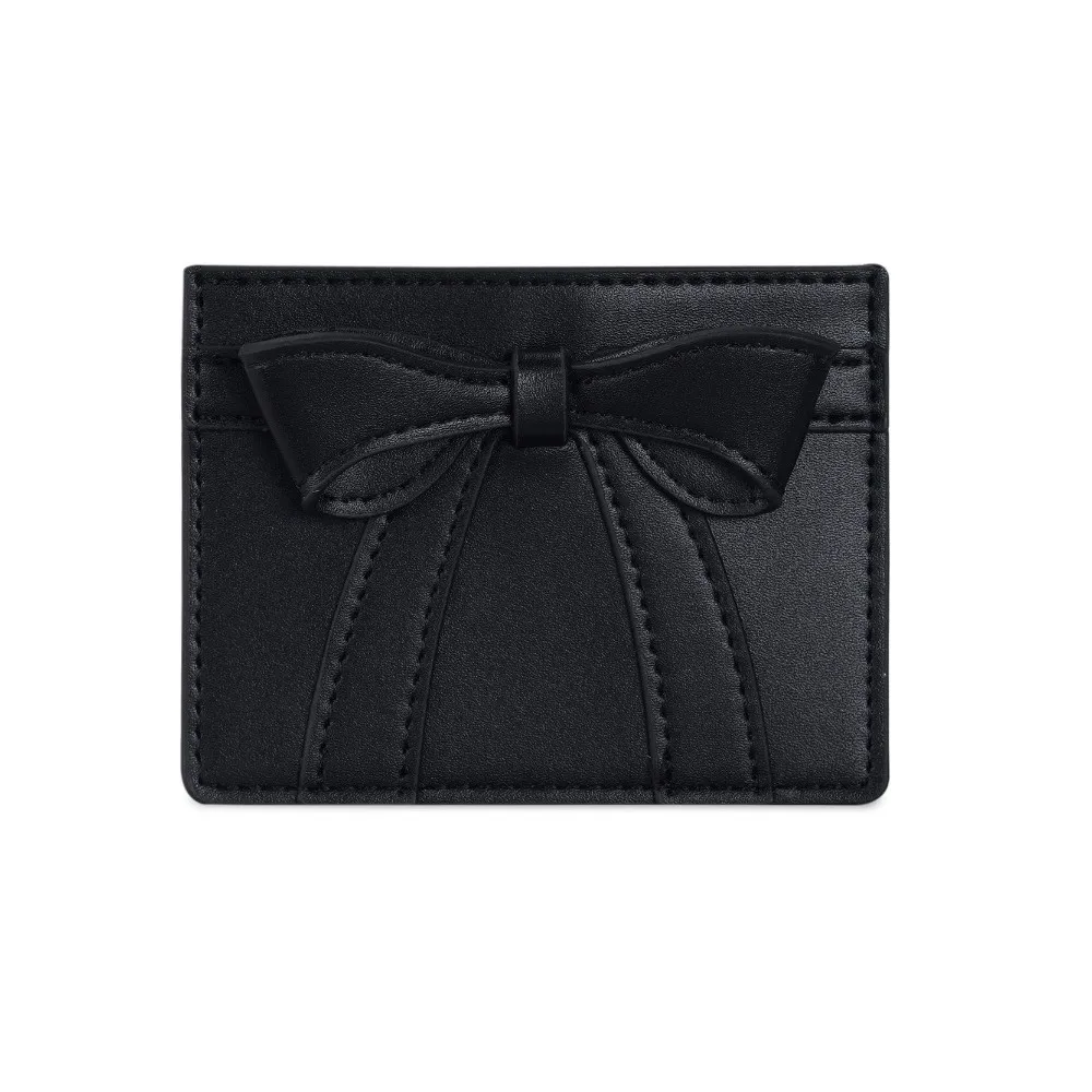 Sweet Bow Decoration Card Holder PU Leather Ultra Thin Mini Wallet Solid Color Multi-card Slots Coin Purse for Students
