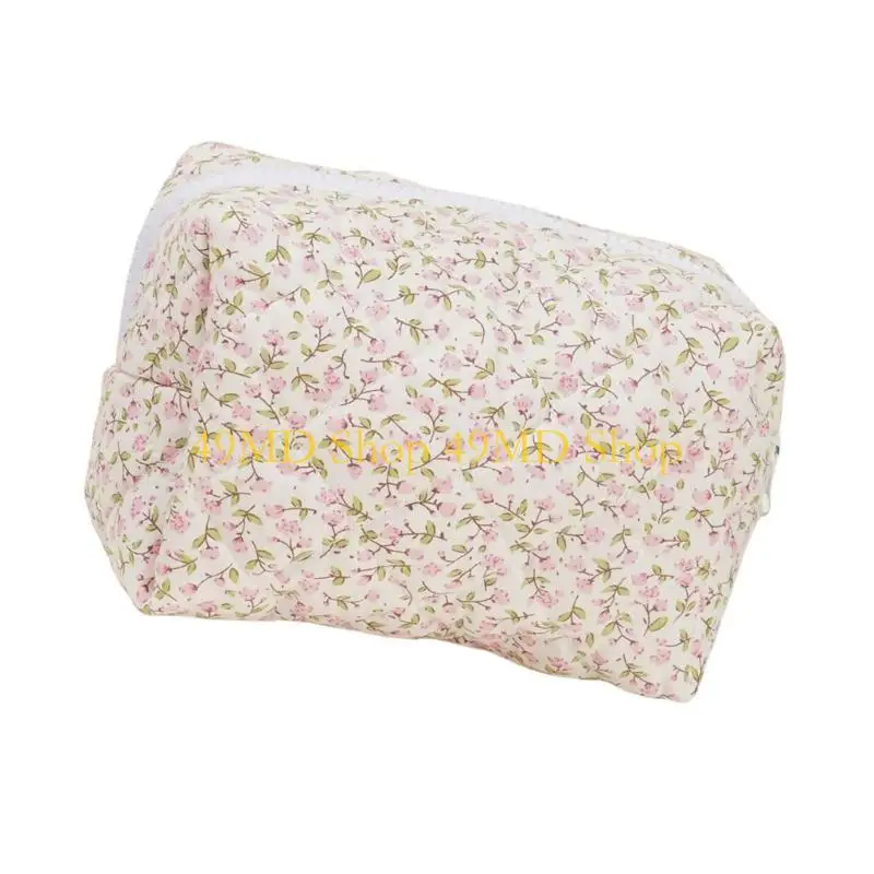 

49MD Spacious Beauty Storage Bag Floral Cotton Quilted with Zippered for Women