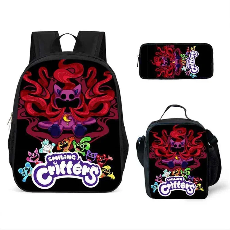 Smilings Critters-mochila escolar con figuras de Anime para adolescentes, niños y niñas, morral de día de 3 piezas, bolsa para lápices