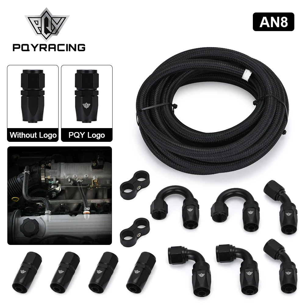 8AN AN8 Oil Fuel Fittings Hose End 0+45+90+180 Degree Oil Adaptor Kit AN8 Braided Oil Fuel Hose Line 5M Black With Clamps