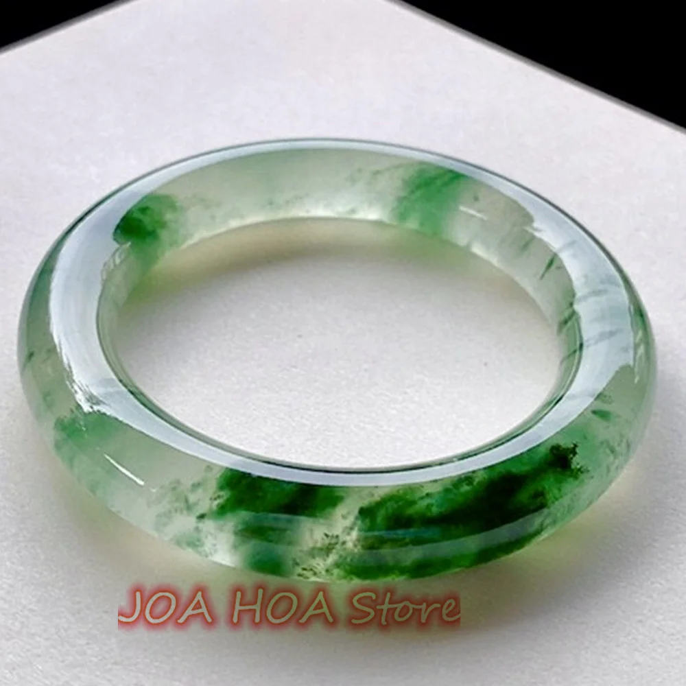 

High Ice Seed Jadeite Bangle Myanmar Natural A Goods Floating Green Blue Flower Round Jade Bracelet Fine Handring Jewelry