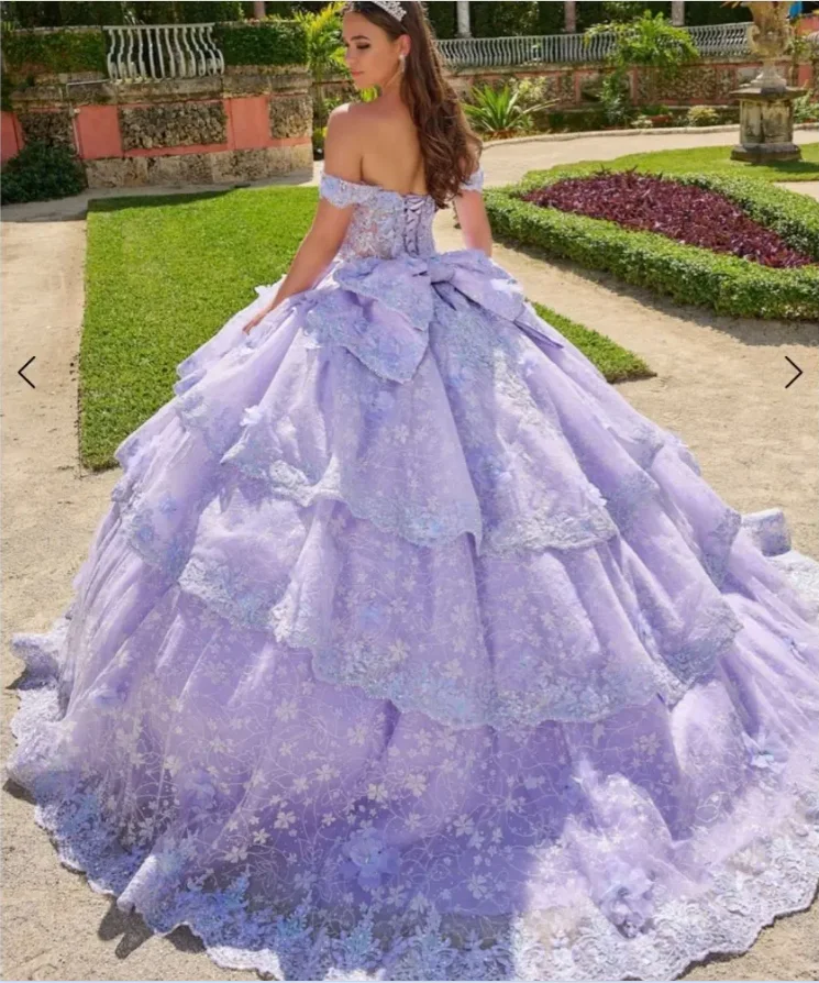 EVLAST-vestido De quinnceañera púrpura mexicana, vestido De baile, apliques De encaje 3D, cuentas con capa, corsé, dulce 16, 15 años, SQ585