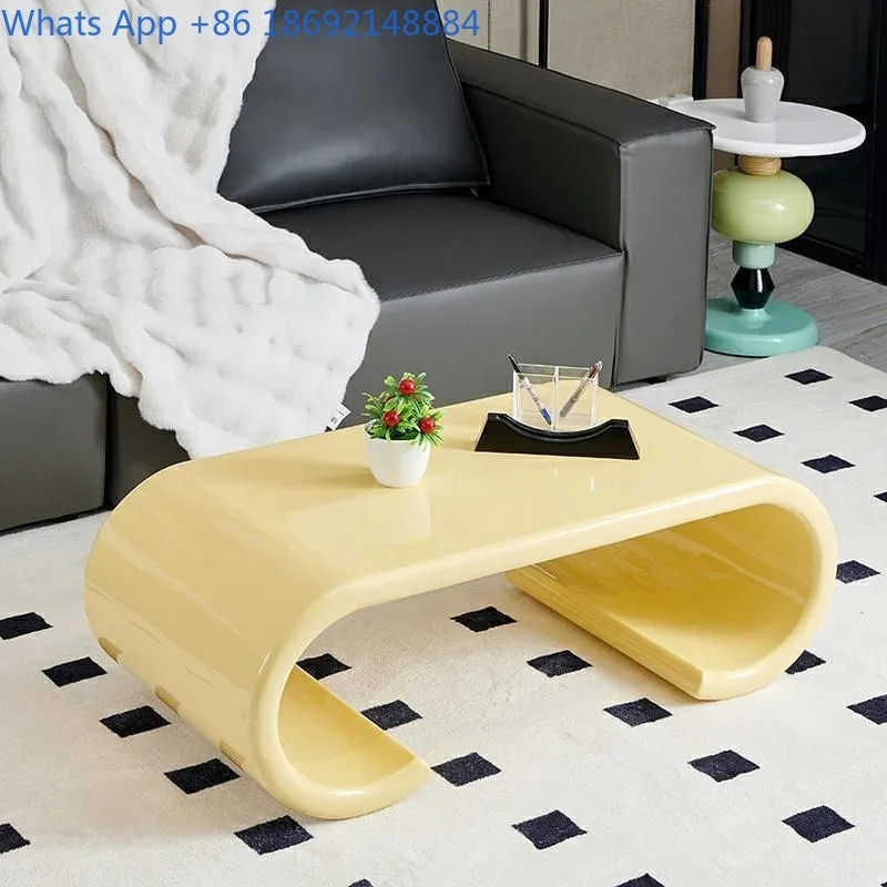 Living Room Home Wabi-Sabi Style Cream Yellow Coffee Table Glass Fiber Ins Art Nordic Low Table