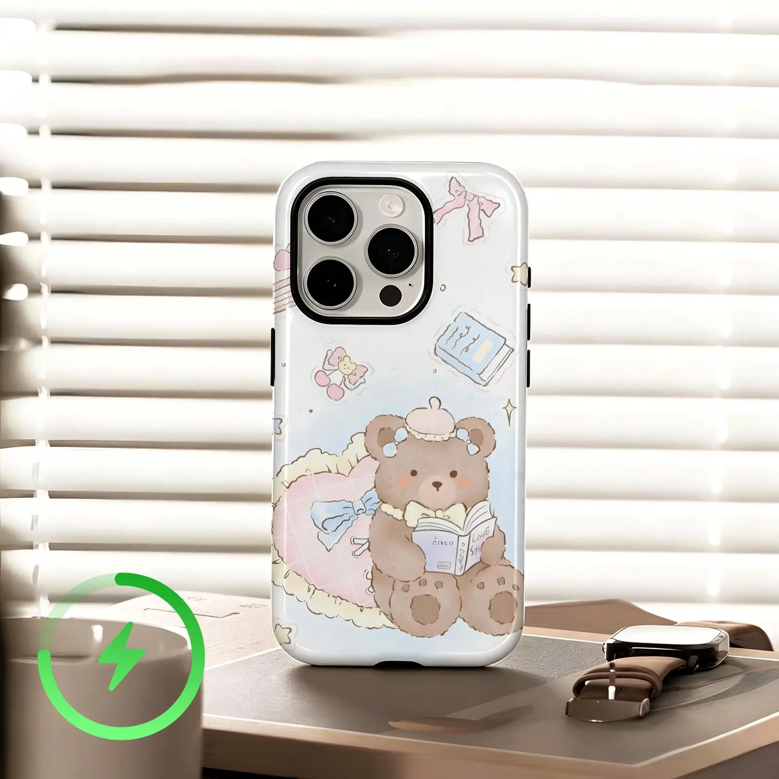 Phone Case For iPhone17 16 16e 15 14 13 12Plus Pro Max Glossy Magnetic Film Case Cute little bear view 4