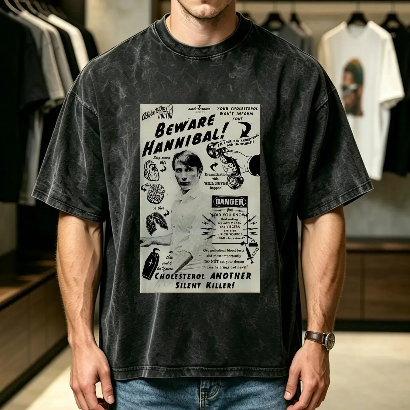 washed T Shirt Hannibal Aesthetic Mad Mikkelsen long or short sleeves vintage Washed streetwear Stylish designer clothes