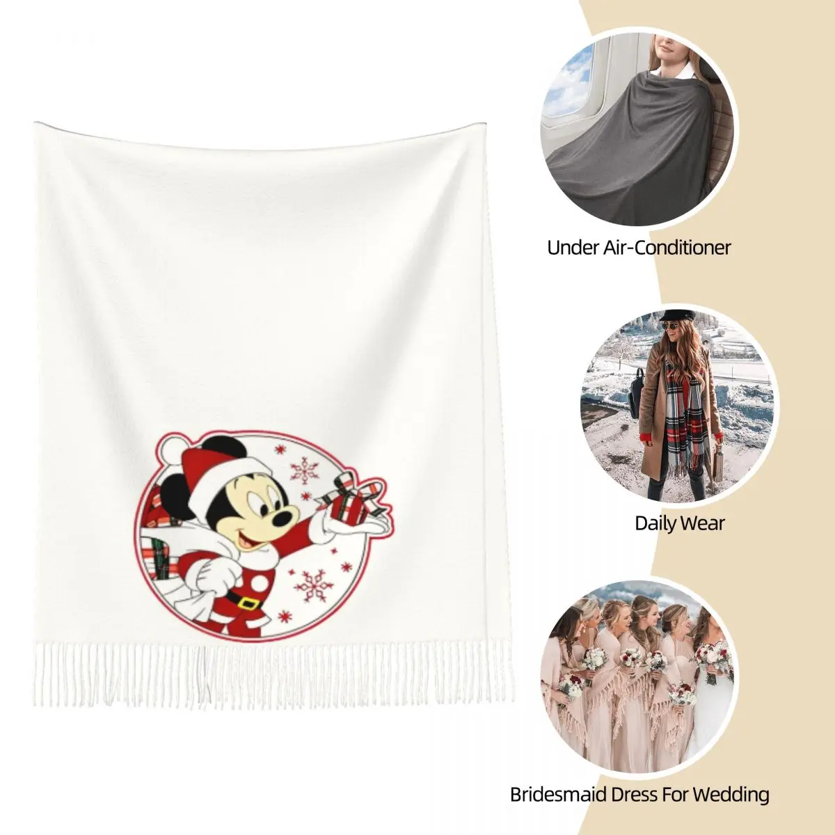 Mickey Mouse Christmas Lights Scarf for Womens Winter Fall Cashmere Shawl Wrap Long Large Shawl Scarf for Evening Dress