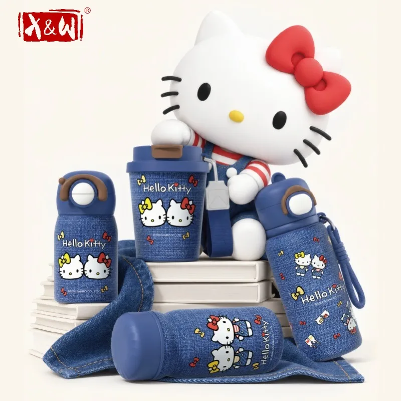 X&W Sanrio Insulated Cup Cartoon Hello Kitty Denim Series Thermos Cup 316 Stainless Steel Coffee Milk Tumbler Desktop Decor Gift