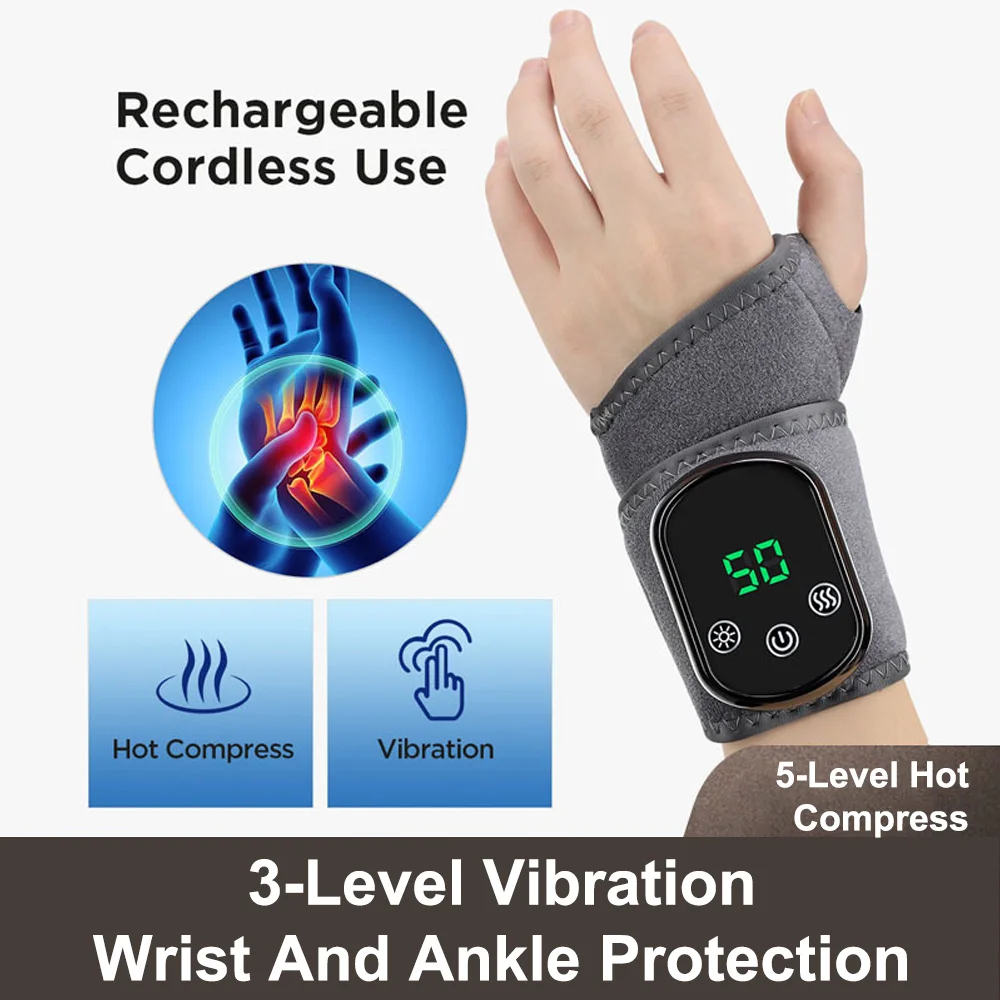 

Электрическая защита запястья с подогревом, 5-уровневый горячий компресс, массажный бандаж на запястье, повязка на лодыжку, защита для рук и ног, перезаряжаемый браслет