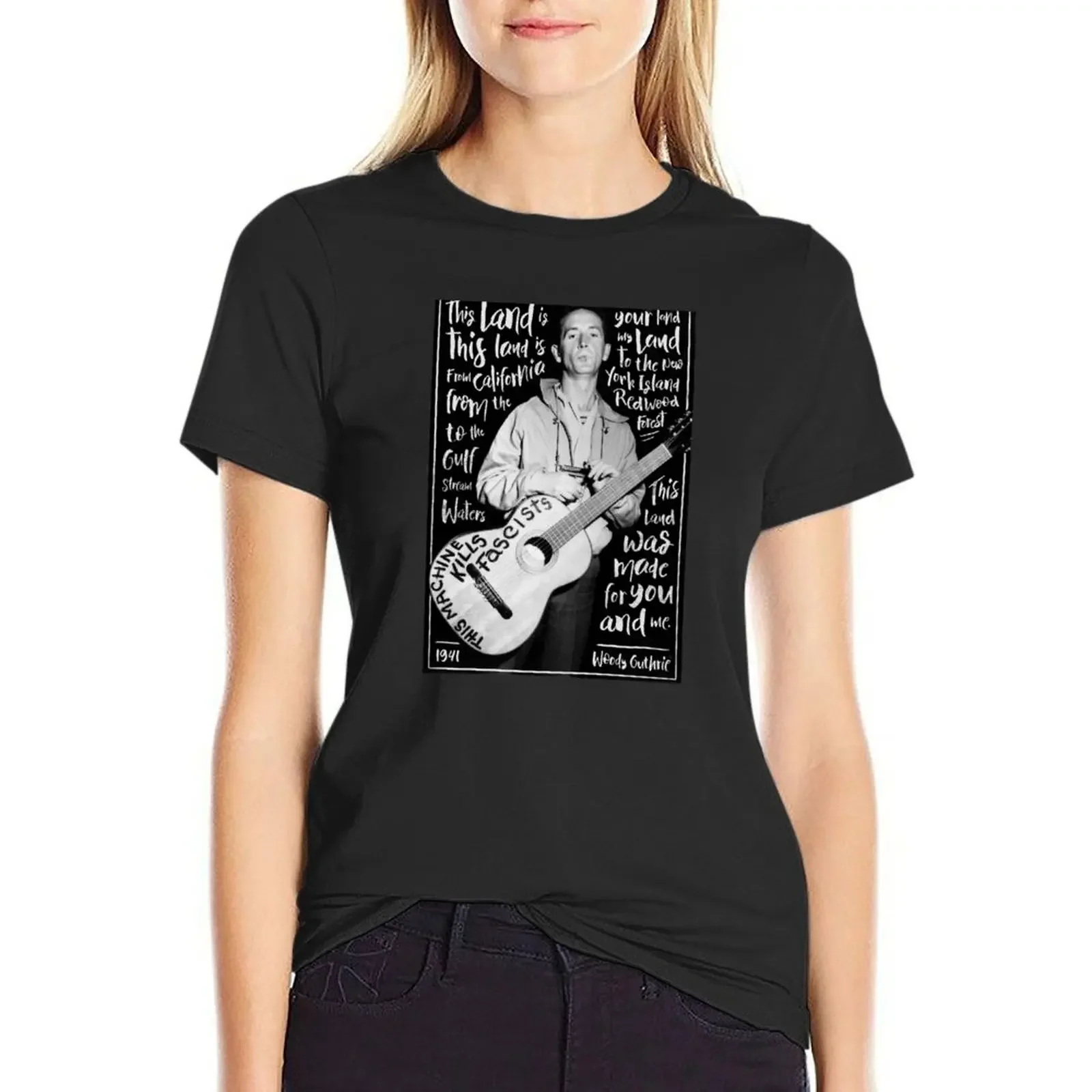 

Woody Guthrie - this land is your land T-Shirt Short sleeve tee plus sizes blacks anime tshirts for Women