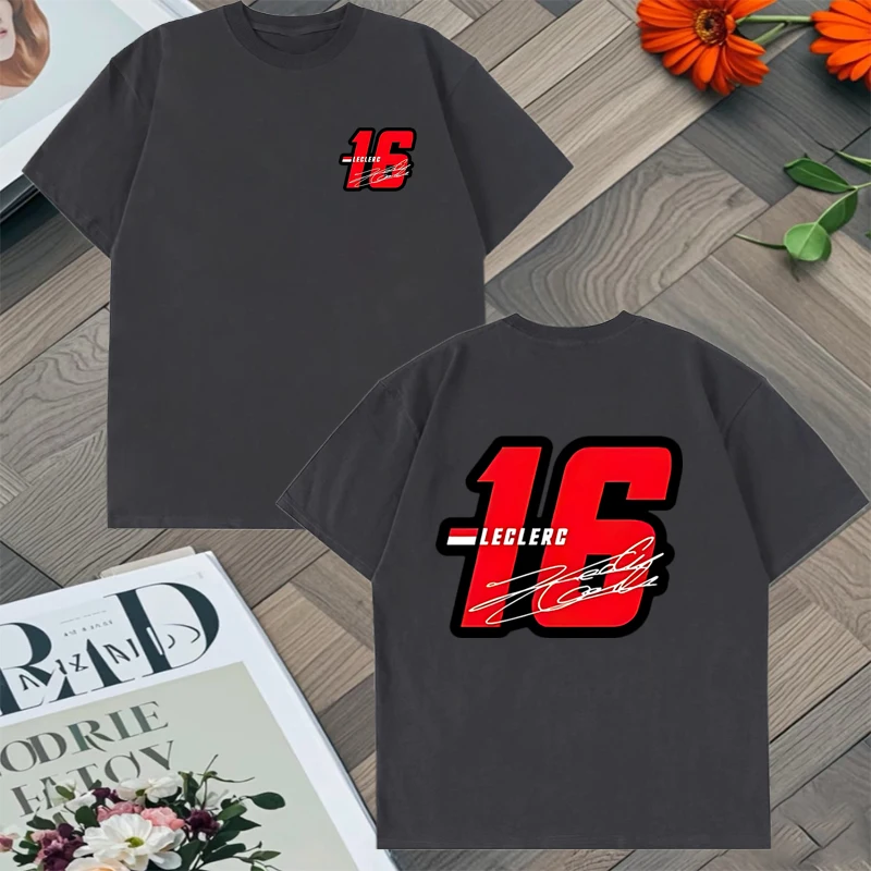 2025 Trend Number 16 Charles Leclerc Racer Graphic Loose Tee shirt Men Women Cotton Summer Hip Hop short sleeve Unisex T shirts - view 3