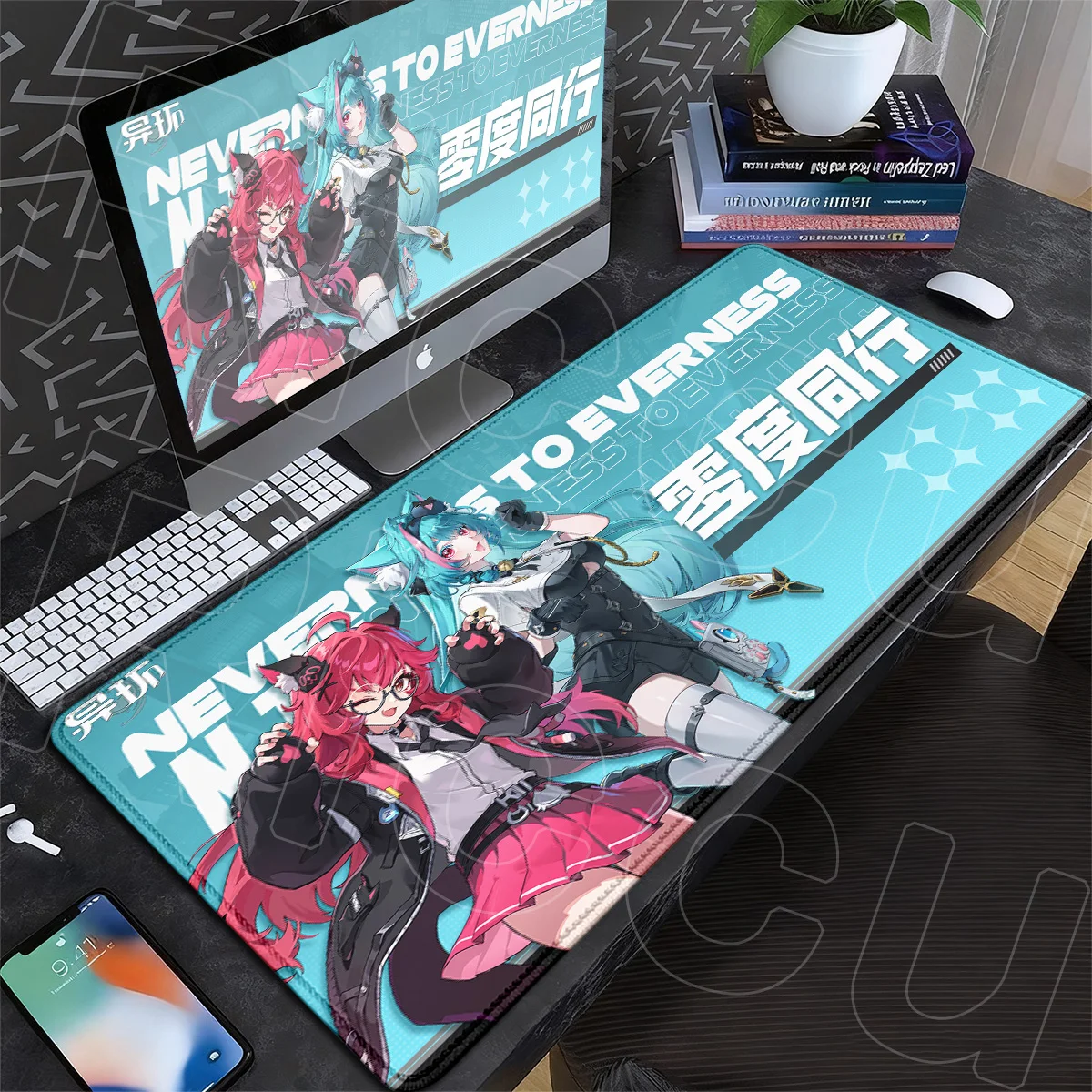 Kawaii Anime Girl Nanally Mint Mousepad Large XXL Neverness to Everness Computer KeyboardMat Suitable for office work and gaming