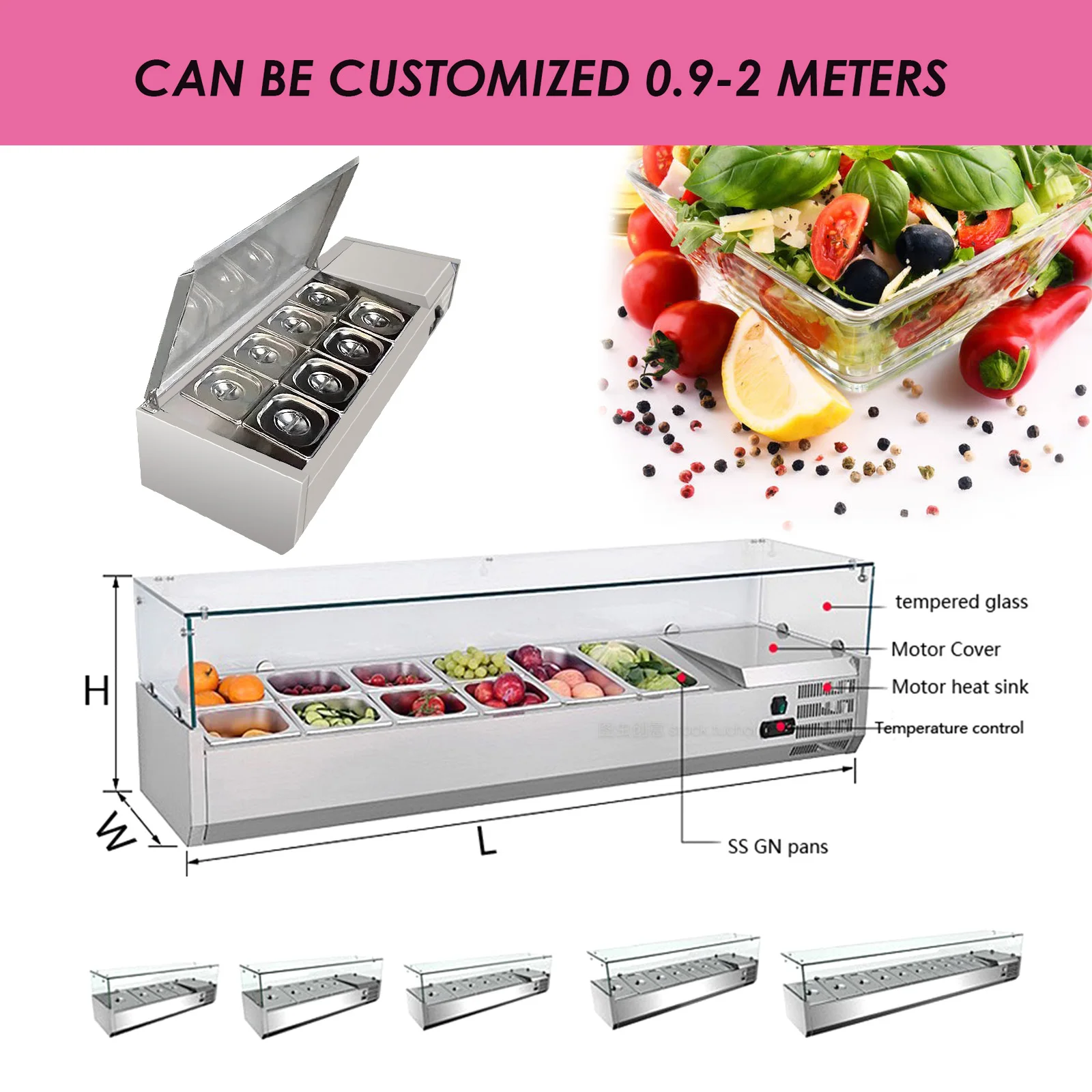 Mvckyi USA DDP 47\'\' Countertop Refrigerated Sandwich Stainelss Steel Bar Refrigerator Prep Salad Condiment Prep Table Station