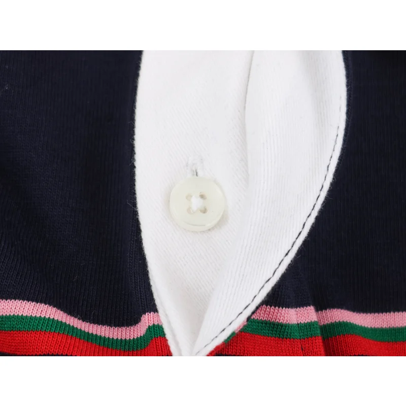 Damen Colorblock Gestreiftes Poloshirt Weiß Kontrastkragen Halbe Knopfleiste Langarm Locker Sitzend Lässiger Pullover T-Shirt Oberteil – Detail 6