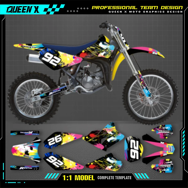 

Queen X MOTOR Dirt Bike Graphics For SUZUKI RM85 2001 2002 2003 2004 -2018 85CC Background Decals Stickers Kit 001