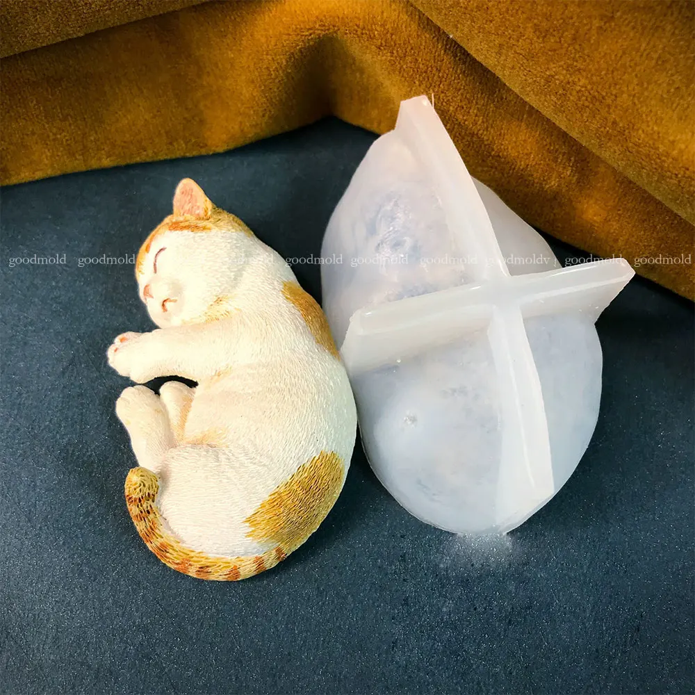 Cute Fat Cat Silicone Mold Sleeping Kitty Ornament Plaster Epoxy Resin Mold Unzip Squishy Toy Mold Production Material