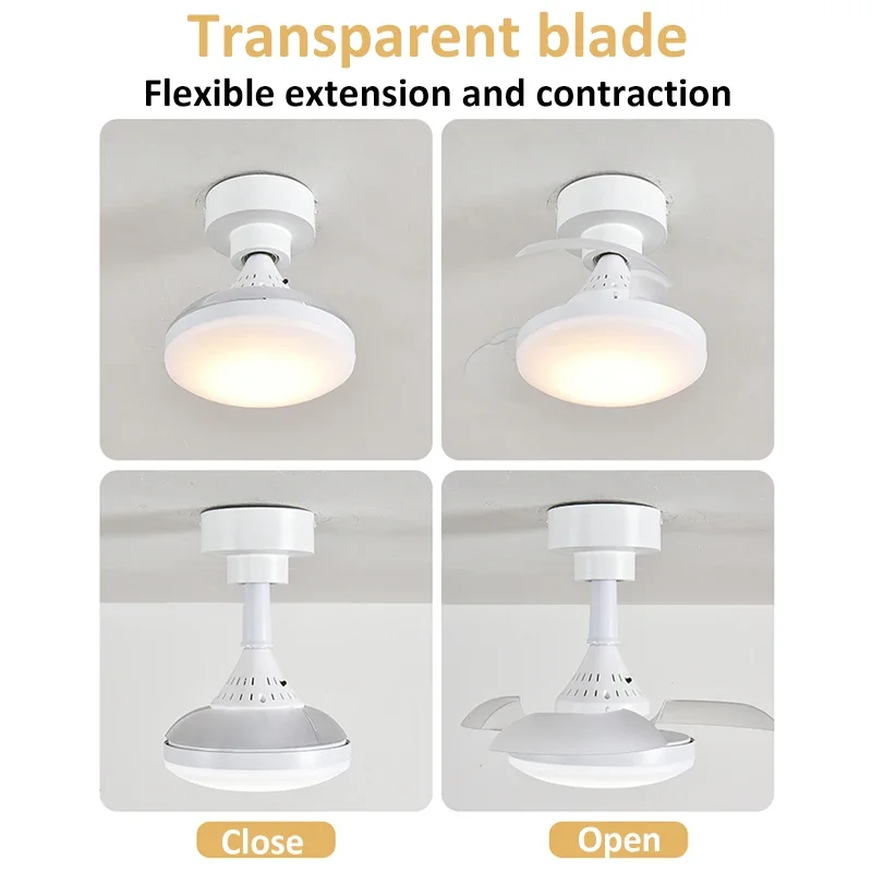 Ceiling Fan Light APP Remote Control Retractable Blades Fans with Light E27 Socket 4 Speed Dimmable Timing Bedroom Living Room