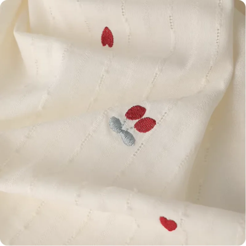 

Cute cherry embroidery cotton fabric hollowed-out striped pattern flower for children's DIY clothing fabric
