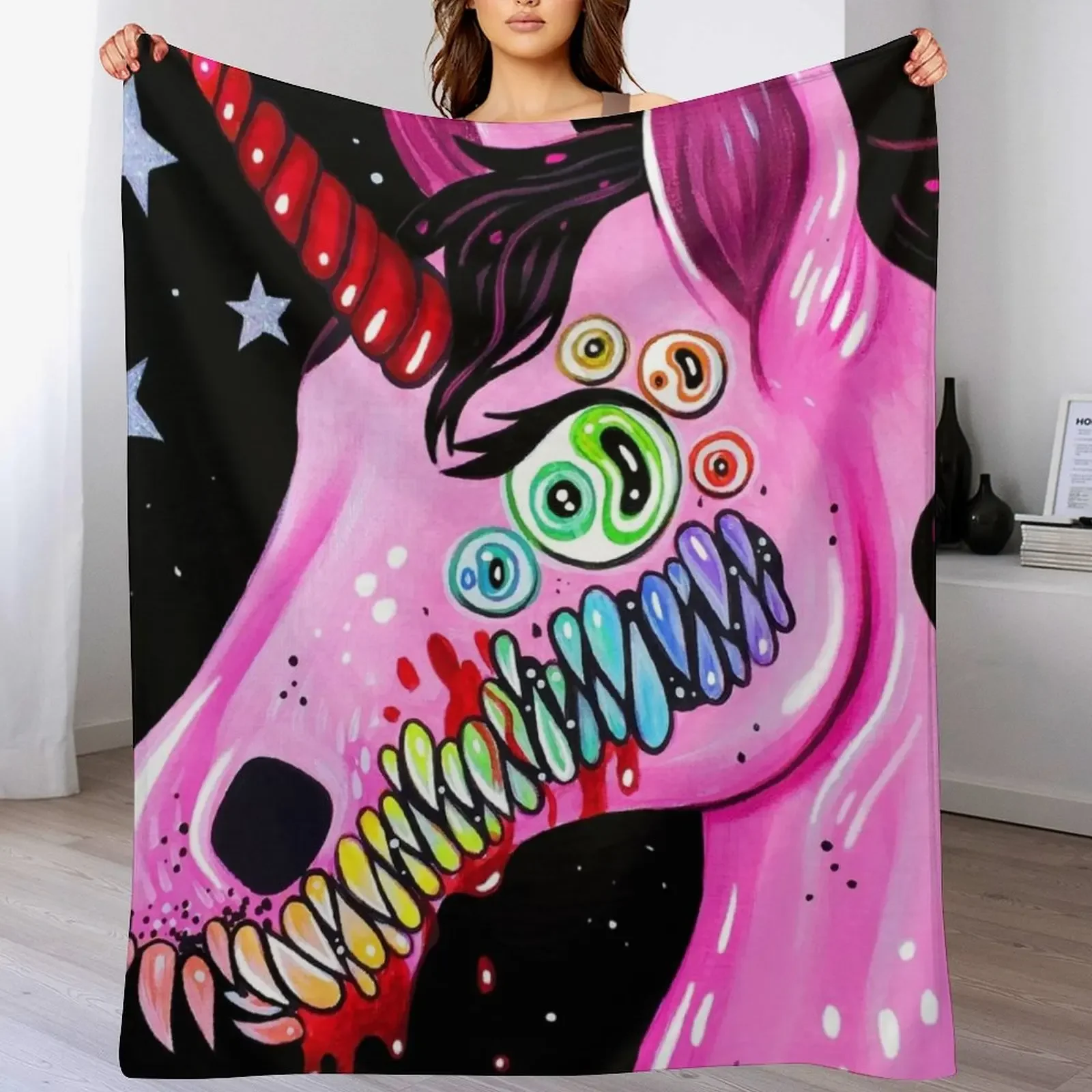 Dark Unicorn Throw Blanket Stain Resistant Cozy Warm Blanket