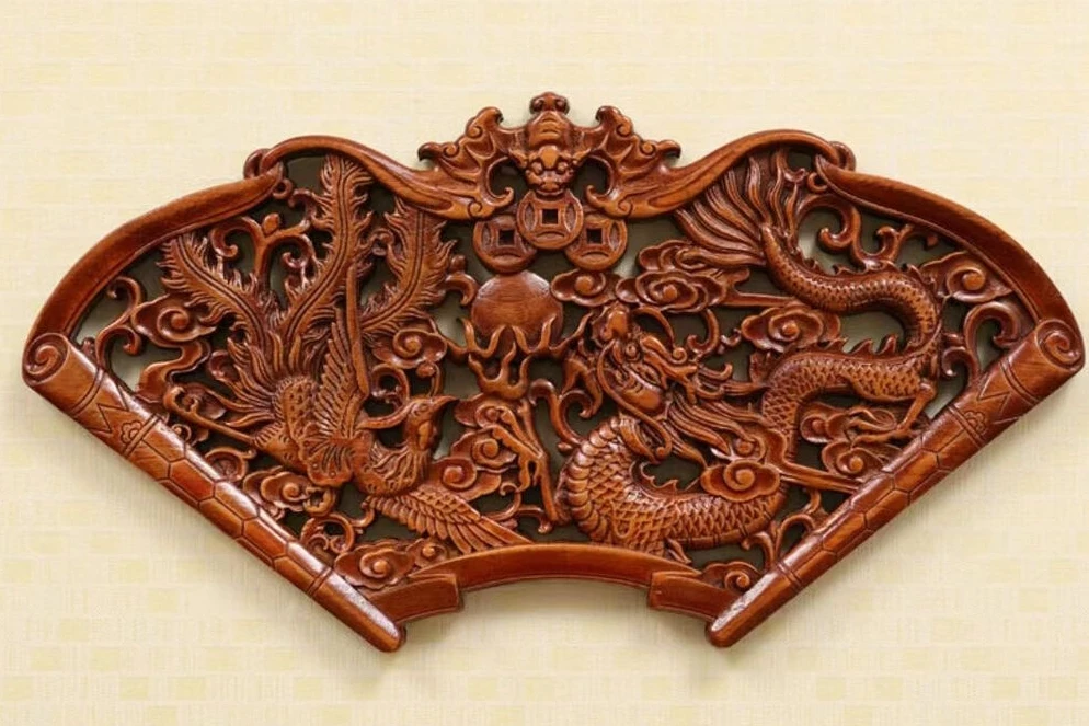 HAND WORK OLD EFFECT XIANG ZHANG SCULPTOR WOOD CARVED DRAGON WALL PANEL